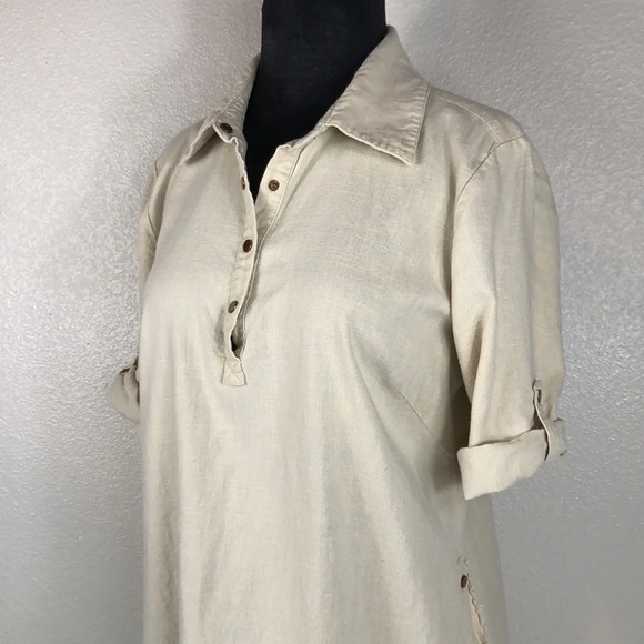 à la carte Dress Linen Cotton Blend Snap Button Fray Raw Hem Size Small - Picture 4 of 14